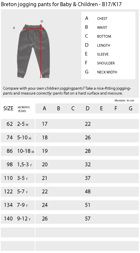 Größentabelle K17 Jogginghose für Kinder