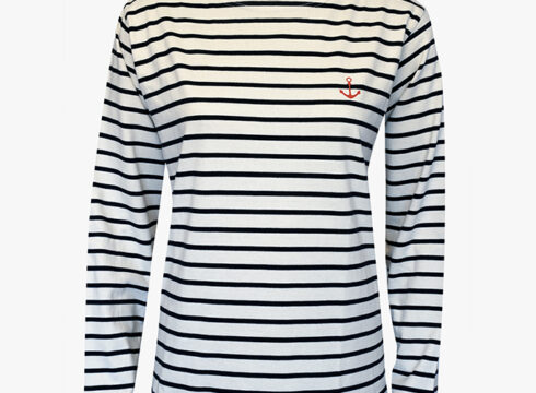 Streifenshirt mit Aufdruck Natural-Navy Anchor