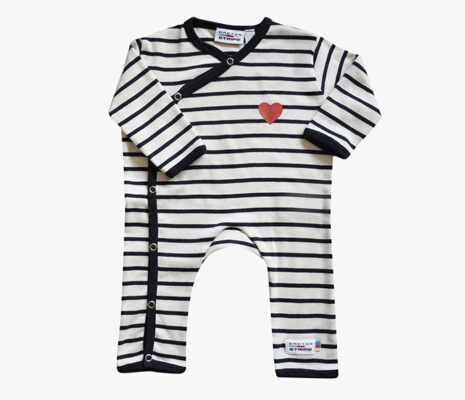 Gestreifter Strampler mit Aufdruck Natural-Navy Heart