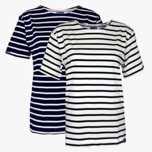 2 Gestreifte T-Shirt für Damen Kombi-Angebot in den Farben Marineblau - Naturel
