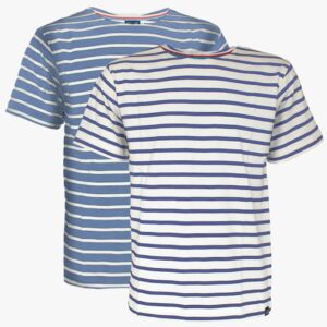 2 Gestreifte T-Shirts für Herren Kombi-Angebot in den Farben Jeans - Naturel und Naturel Jeans
