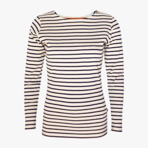 Nautisches Damen Langarmshirt in der Farbe Naturel - Marineblau