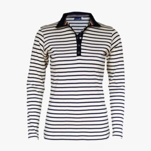 Poloshirt Langarm in der Farbe Naturel - Marineblau