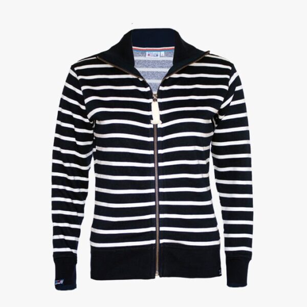 Damen Strickjacke gestreift mit Kragen in der Farbe Marineblau - Naturel