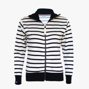 Damen Strickjacke gestreift mit Kragen in der Farbe Naturel - Marineblau