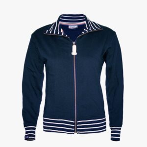 Damen Strickjacke mit Kragen und Details in der Farbe Marineblau - Naturel