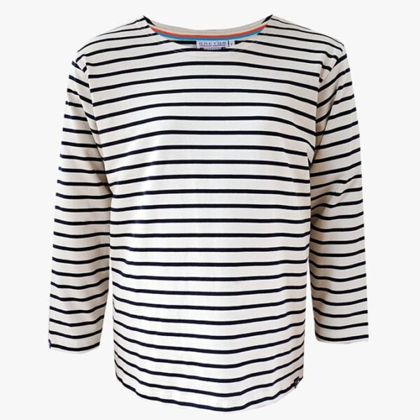 Das klassische Bretonische Curvy Shirt in der Farbe Naturel - Marineblau