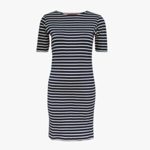 Kleid Bootausschnitt mit halben Ärmeln in der Farbe Marineblau - Naturel