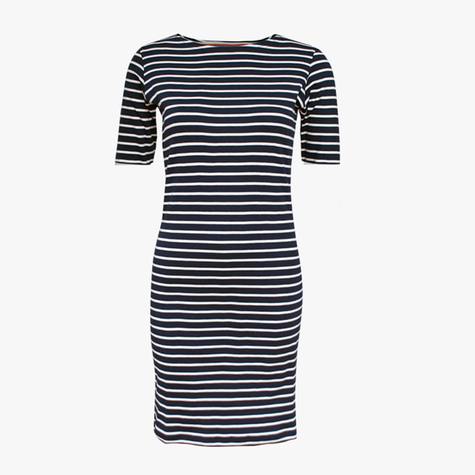 Kleid Bootausschnitt mit halben Ärmeln in der Farbe Marineblau - Naturel