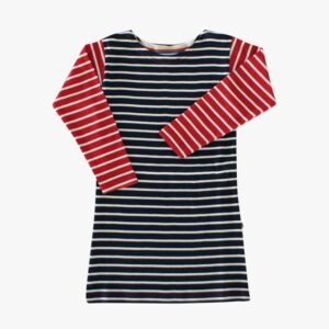 Gestreiftes Kinderkleid in der Farbe Kombi Marineblau Natur Bordeauxrot