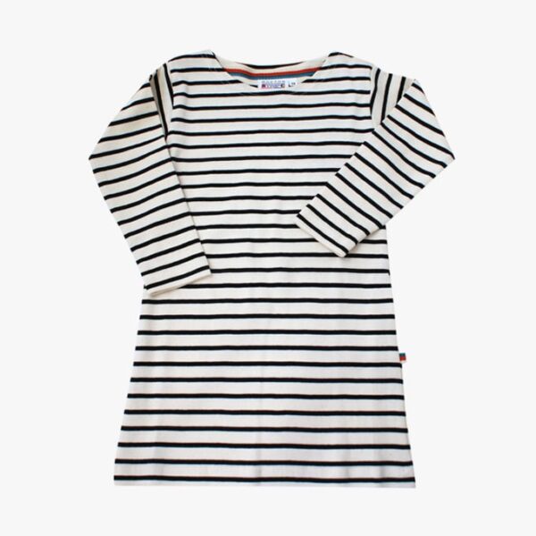 Gestreiftes Kinderkleid in der Farbe Naturel - Marineblau