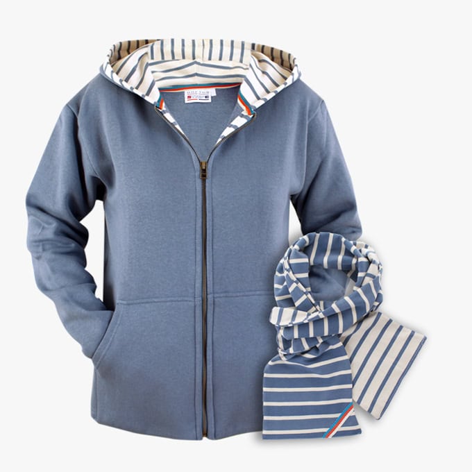 Vorteilsangebot Strickjacke und Schal in der Doppelfarbe Naturel - Jeans