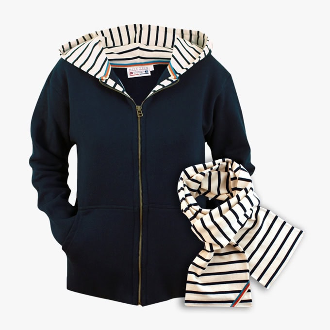 Vorteil Deal Strickjacke und Schal in der Farbe Naturel - Marineblau