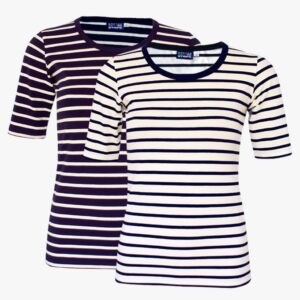 Streifen Shirt Kurzarm Kombi-Angebot in der Farbe Marineblau - Naturel