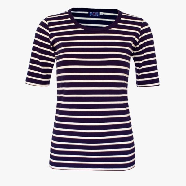 Gestreiftes Kurzarmshirt in der Farbe Marineblau - Naturel