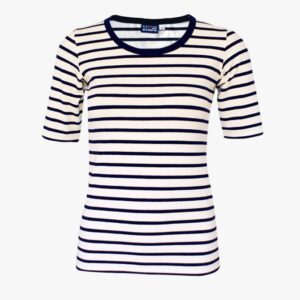 Gestreiftes Kurzarmshirt in der Farbe Naturel - Marineblau