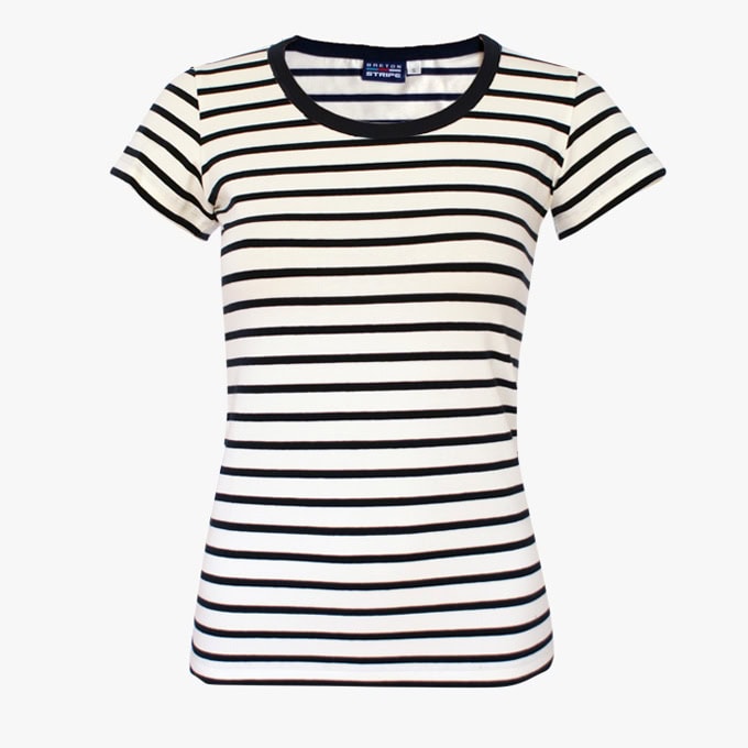 Streifenshirt mit Kurzarm in der Farbe Naturel - Marineblau