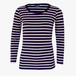 Gestreiftes Langarmshirt in der Farbe Marineblau - Naturel
