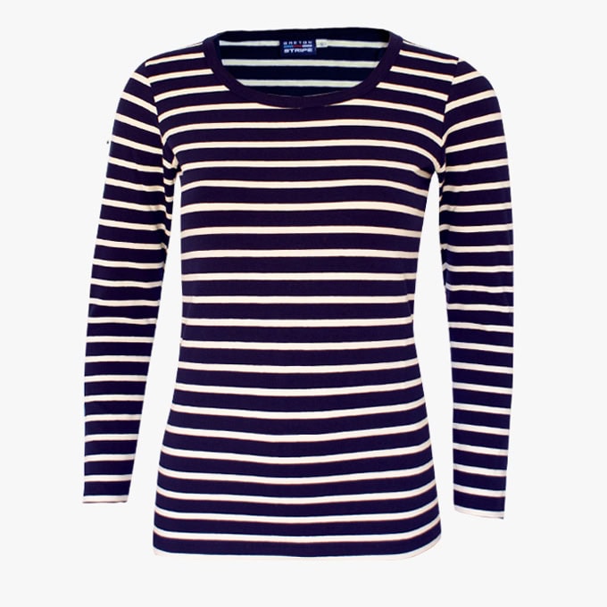 Gestreiftes Langarmshirt in der Farbe Marineblau - Naturel