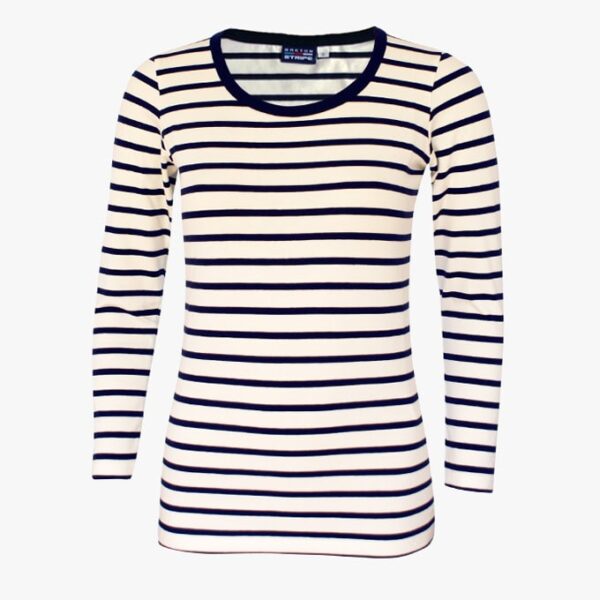 Gestreiftes Langarmshirt in der Farbe Natur - Marineblau