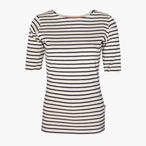 Damenshirt Bootausschnitt mit Kurzarm in der Farbe Naturel - Marineblau