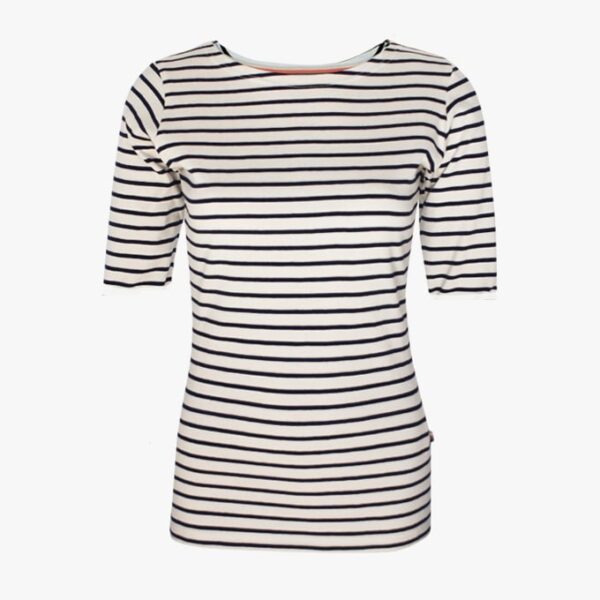 Damenshirt Bootausschnitt mit Kurzarm in der Farbe Naturel - Marineblau