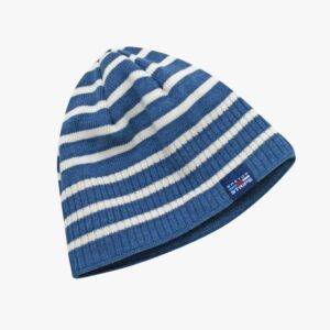 Gestreifte Mütze mit Fleece-Futter in der Farbe Jeans - Naturel