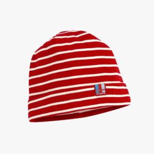 Gestreifte Kindermütze in der Farbe Bordeauxrot - Naturel