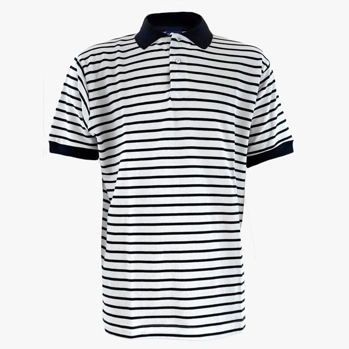 Poloshirt Piqué in der Farbe Naturel - Marineblau