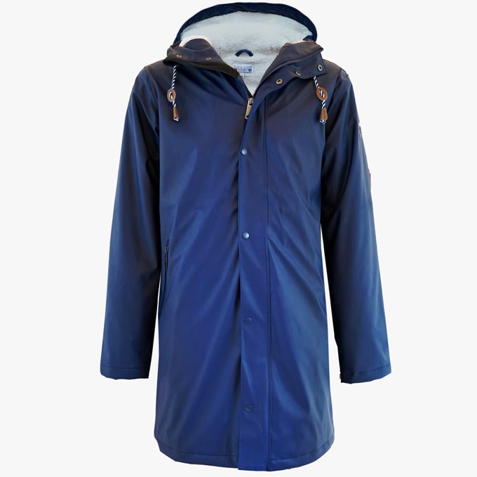 Regenjacke gerades Modell mit Teddy-Futter in der Farbe Marineblau