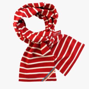 Gestreifte Kinder-Schal in der Farbe Bordeauxrot - Naturel