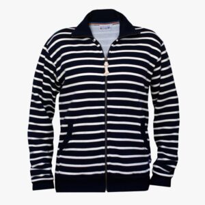 Bretonisches Strickjacke mit Taschen in der Farbe Marineblau - Naturel