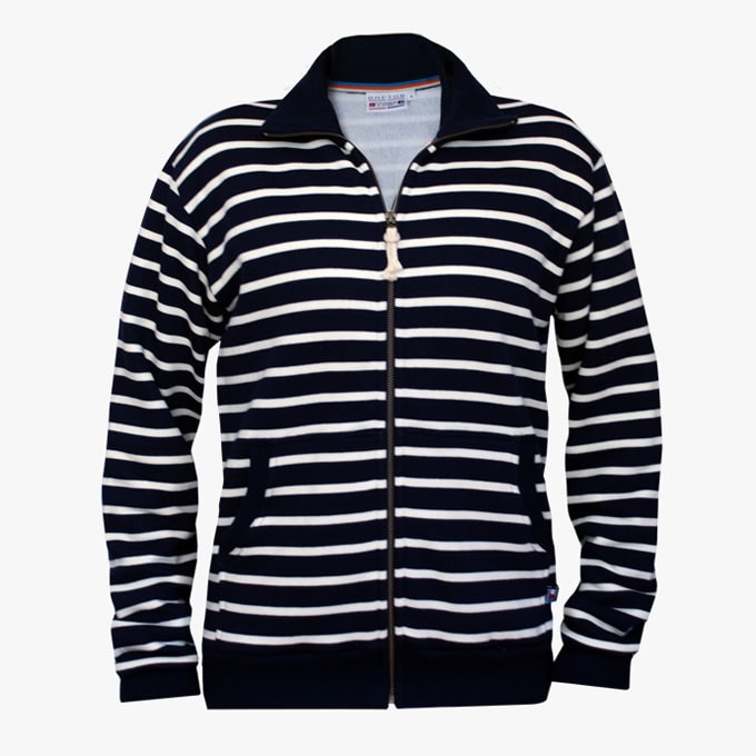 Bretonisches Strickjacke mit Taschen in der Farbe Marineblau - Naturel