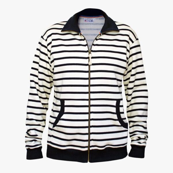 Bretonisches Strickjacke mit Taschen in der Farbe Naturel - Marineblau