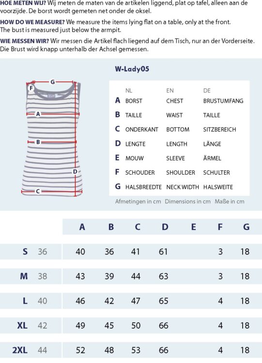 Gr&ouml;&szlig;entabelle Streifen Unterhemd mit Messpunkten und Abmessungen
