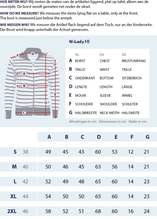 Gr&ouml;&szlig;entabelle Damen Strickjacke mit Kragen mit Messpunkten und Abmessungen