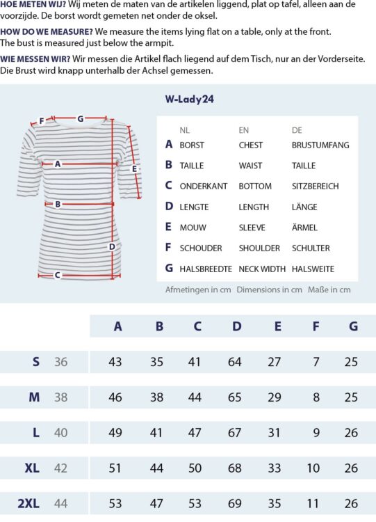 Gr&ouml;&szlig;entabelle Ladyshirt Bootausschnitt Kurzarm mit Messpunkten und Abmessungen