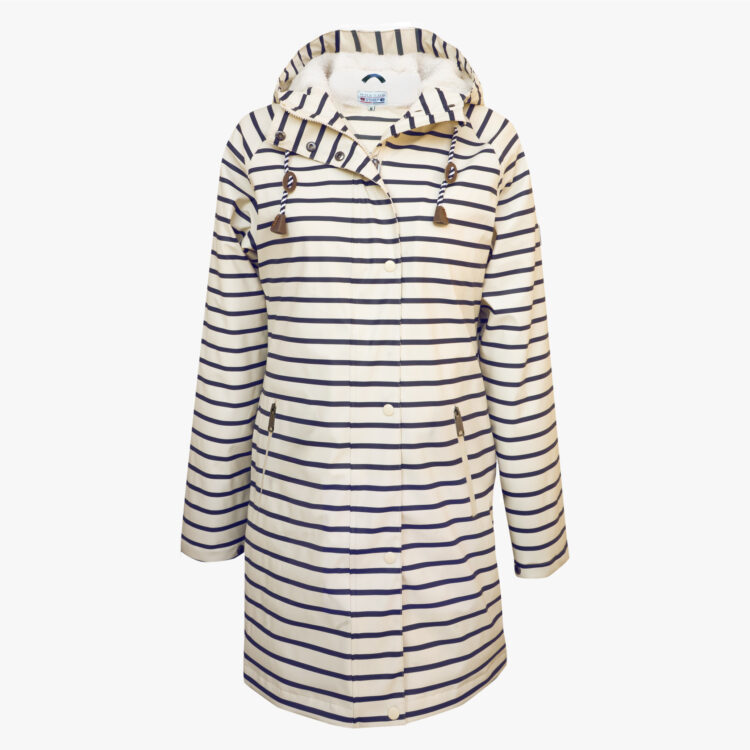Gestreifter Damen-Regenmantel mit Kapuze