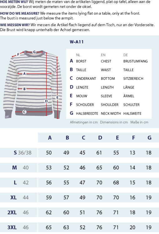 Gr&ouml;&szlig;entabelle und Ma&szlig;anleitung f&uuml;r gestreiften Pullover