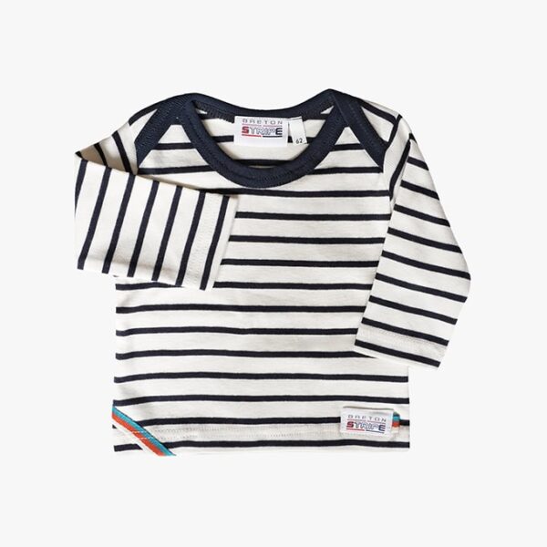 Das klassische Shirt für das neugeborene Baby in der Farbe Naturel - Marineblau